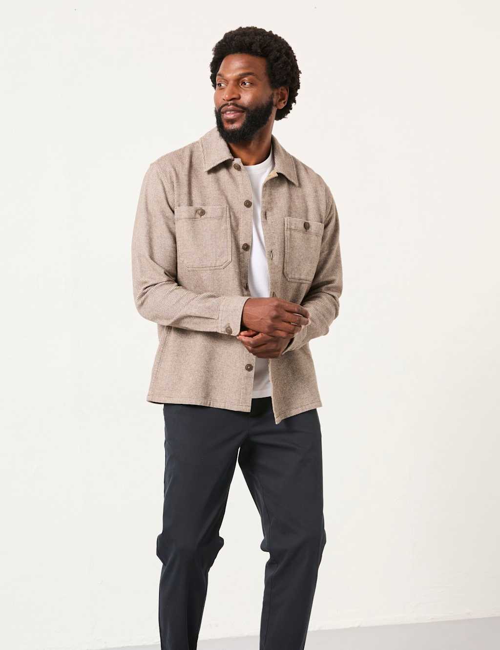 FatFace Regular Fit Pure Cotton Textured Overshirt Natural Mix