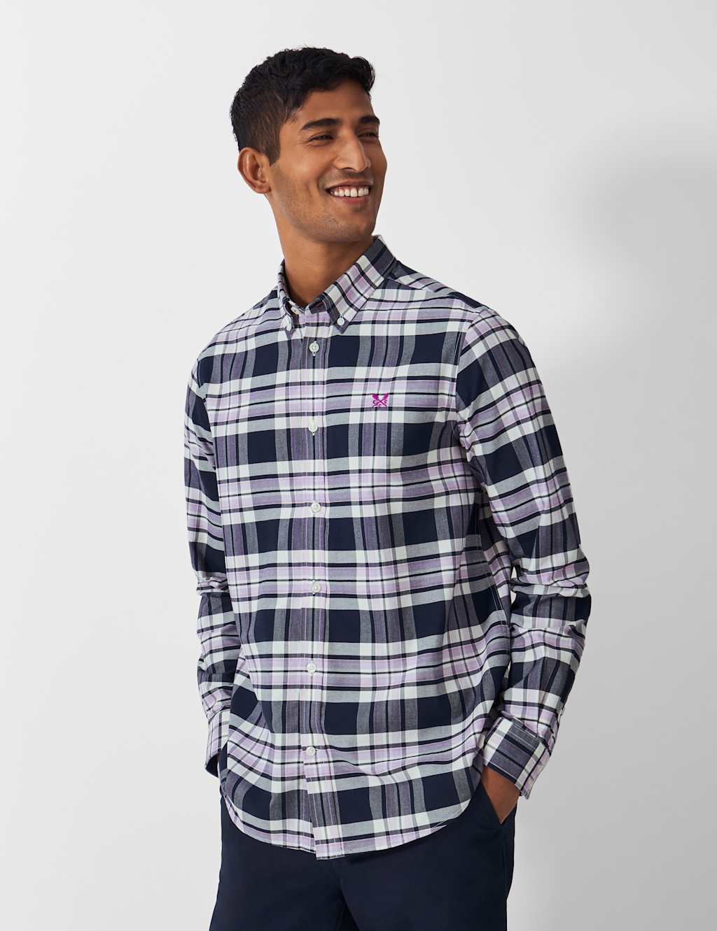 Crew Clothing Pure Cotton Check Oxford Shirt Navy Mix