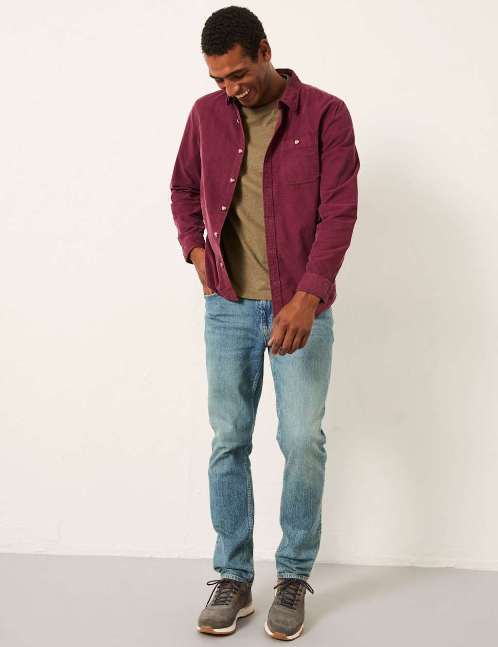 FatFace Regular Fit Corduroy Shirt Dark Red