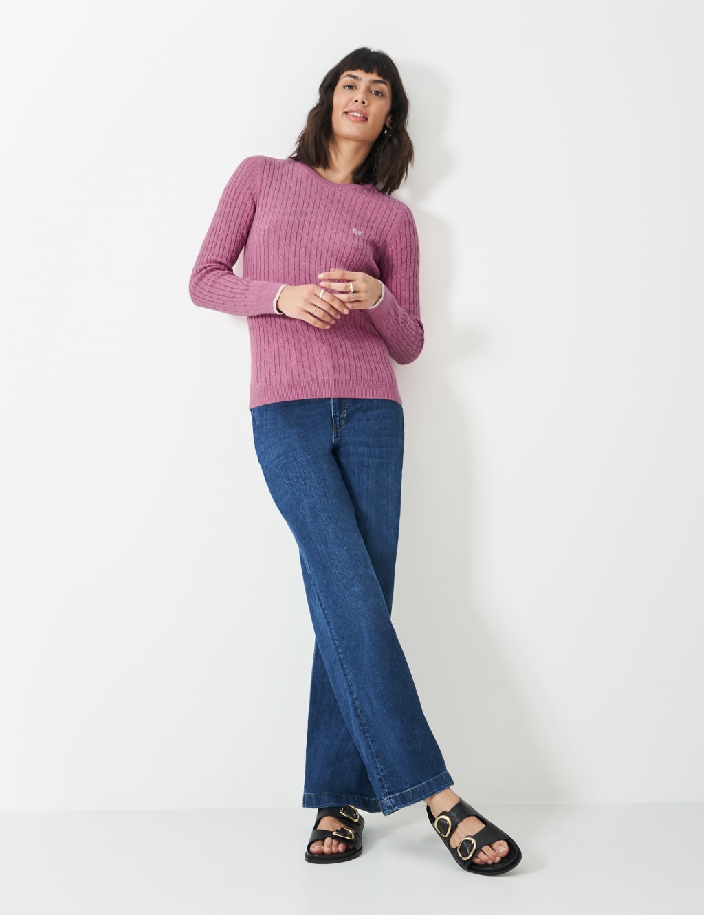 Crew Clothing Women's Cotton Rich Cable Knit Crew Neck Jumper - 12 - Light Pink, Light Pink,Bright Blue,Yellow,Multi,Dark Green,Light Green,White