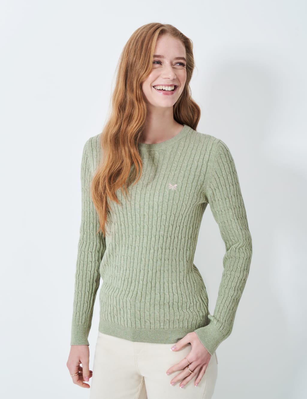 Cotton Rich Cable Knit Crew Neck Jumper