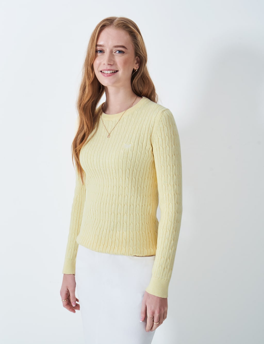 Cotton Rich Cable Knit Crew Neck Jumper