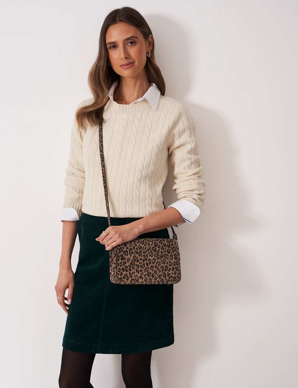 Crew Clothing Suede Animal Print Cross Body Bag Brown Mix
