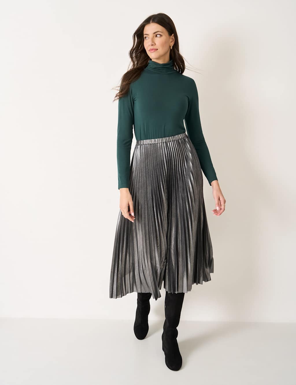 Crew Clothing Jersey Roll Neck Top Dark Green