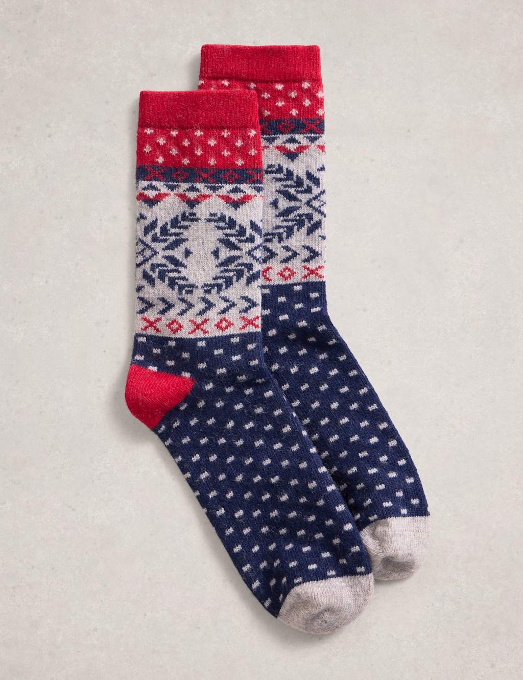 White Stuff Fair Isle Novelty Wool Rich Socks Navy Mix