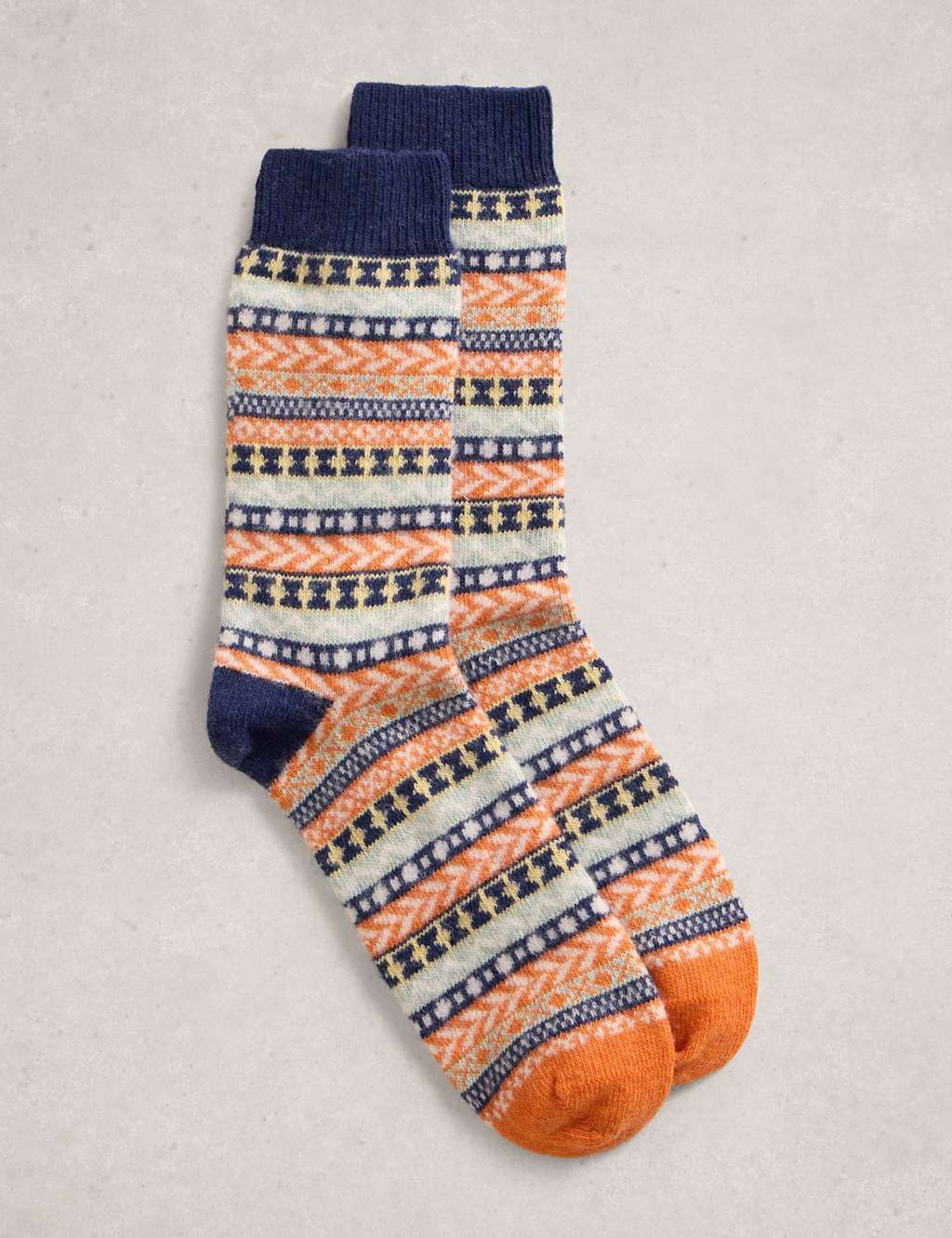 White Stuff Fair Isle Wool Rich Socks Orange Mix