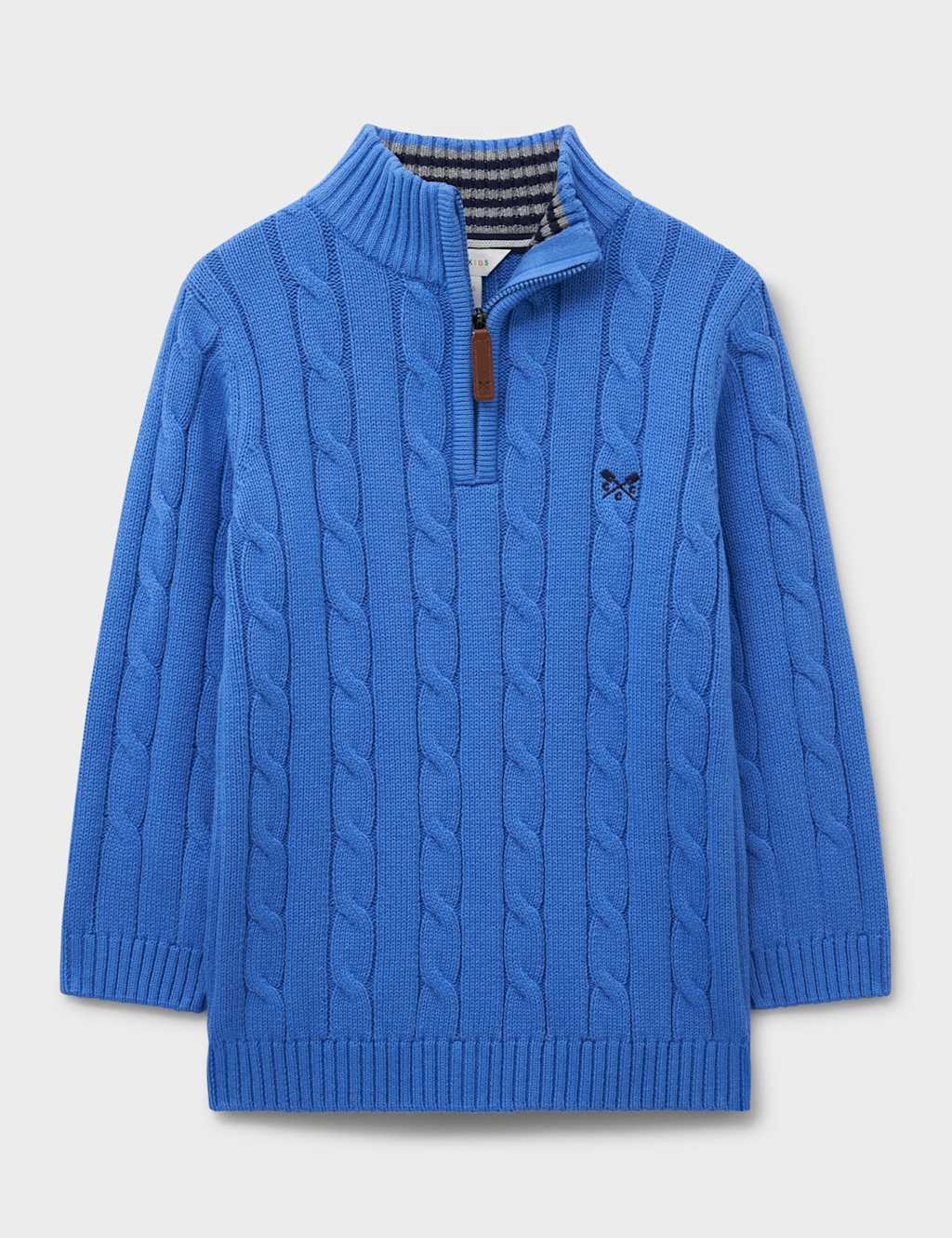 Crew Clothing Pure Cotton Cable Knit Half Zip Jumper (3-12 Yrs) Medium Blue