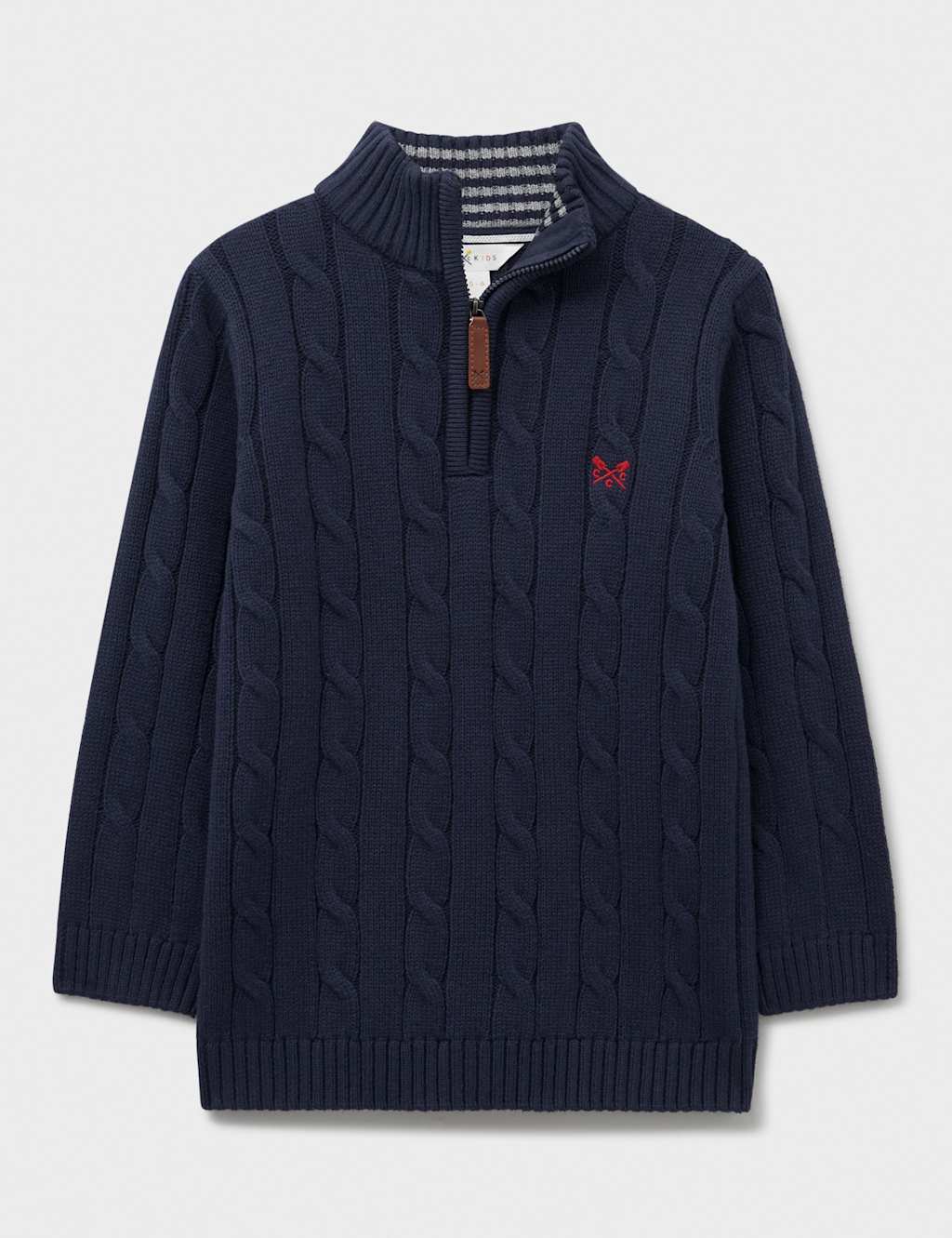 Crew Clothing Pure Cotton Cable Knit Half Zip Jumper (3-12 Yrs) Navy