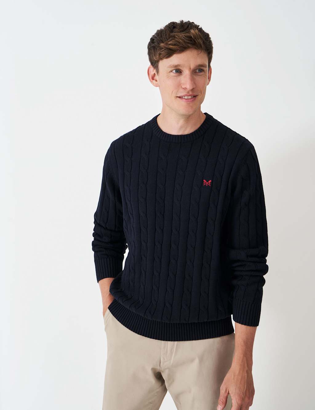Crew Clothing Men's Cotton Cable Crew Neck Jumper - XL - Light Blue - Available at M&S