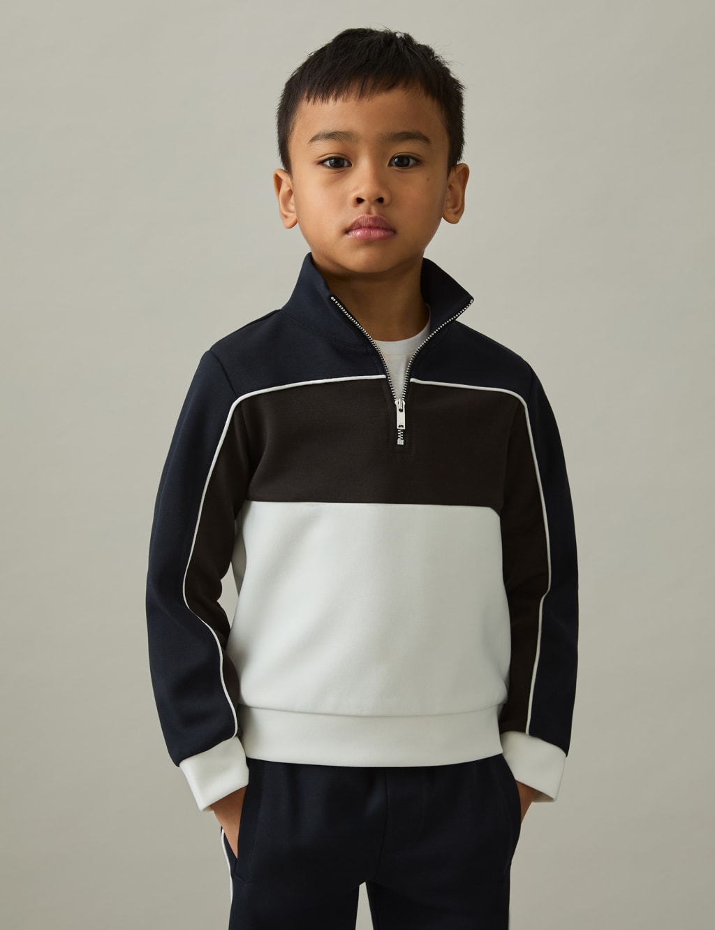 Reiss Boys Colour Block Half Zip Sweatshirt (3-14 Yrs) - 10-11 - Brown Mix, Brown Mix