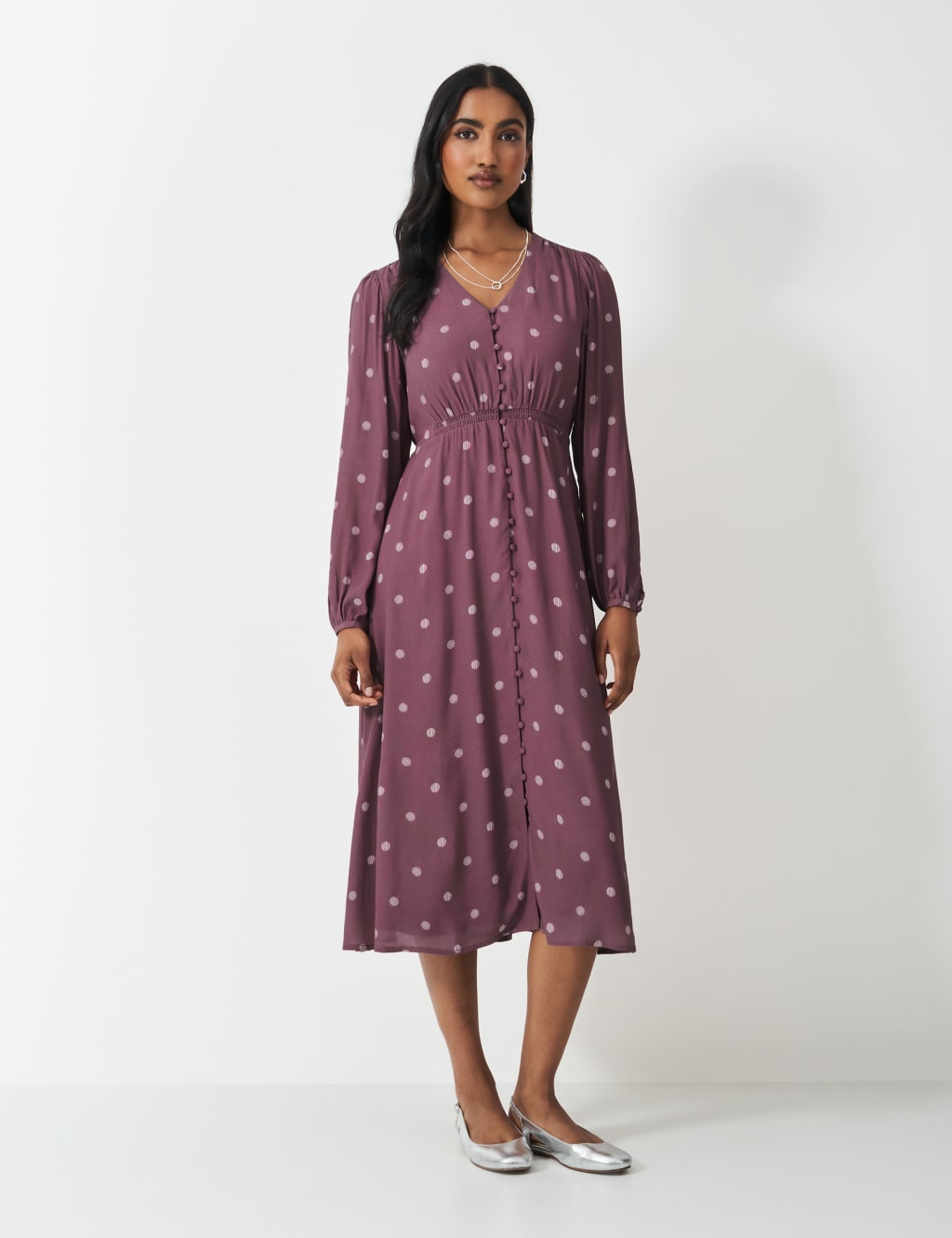 Polka Dot V-Neck Puff Sleeve Tea Dress