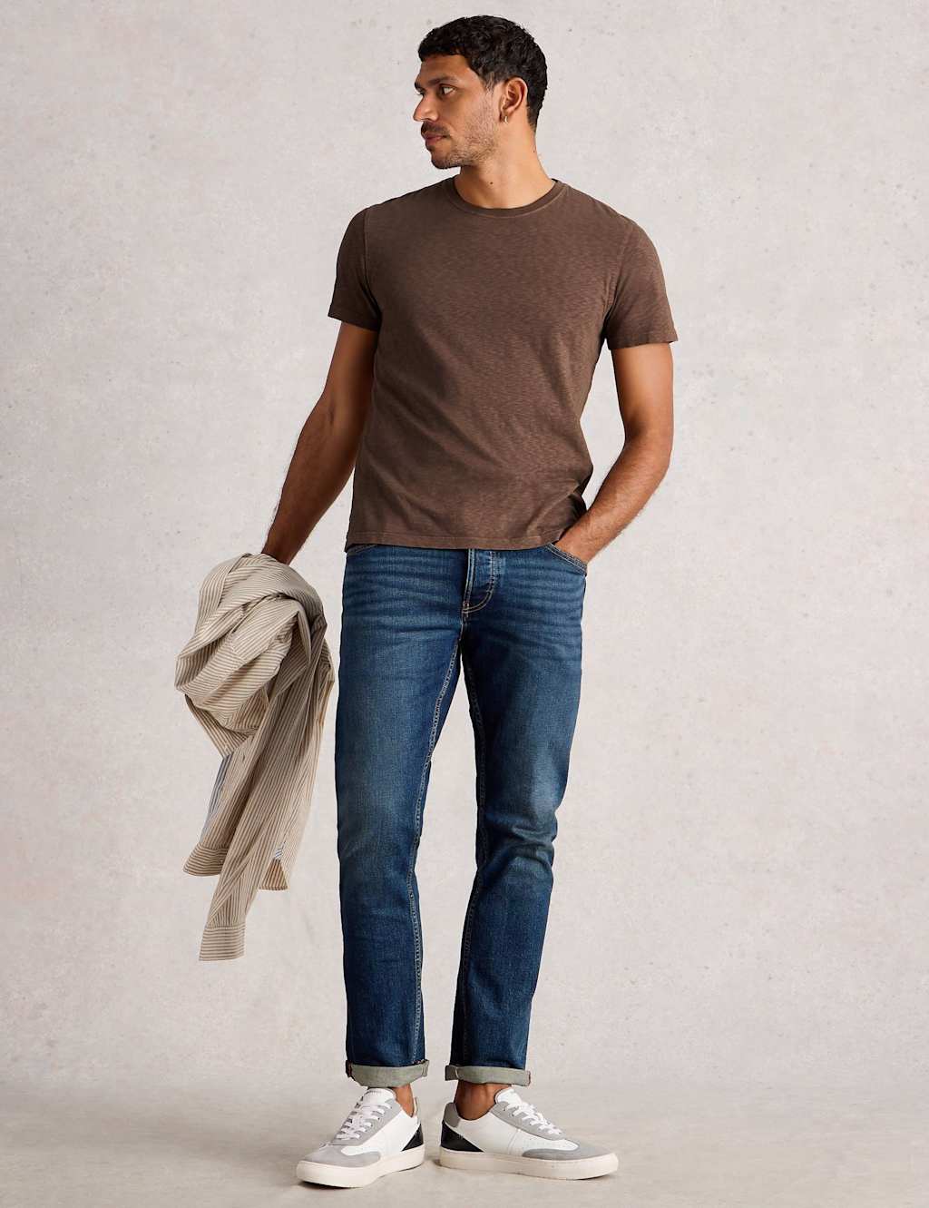 White Stuff Pure Cotton Crew Neck T-Shirt Medium Brown