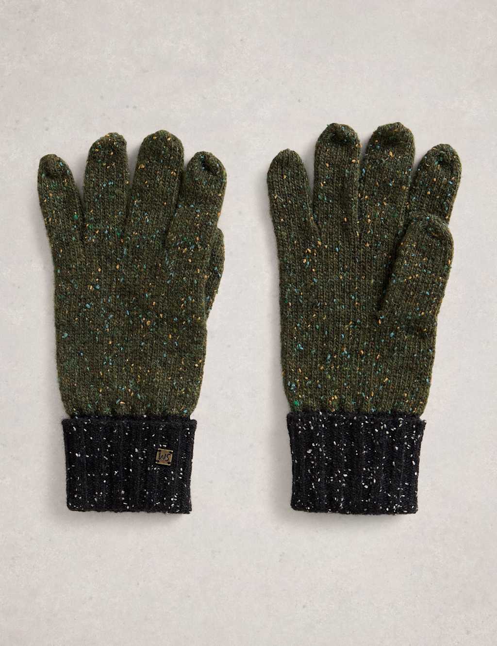 White Stuff Wool Rich Knitted Gloves Green Mix