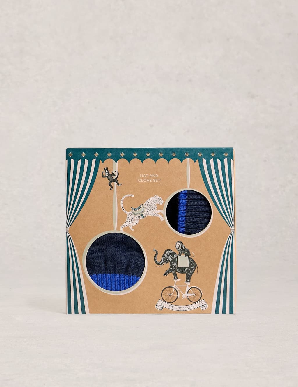 White Stuff Pure Lambswool Textured Hat & Glove Set Navy Mix