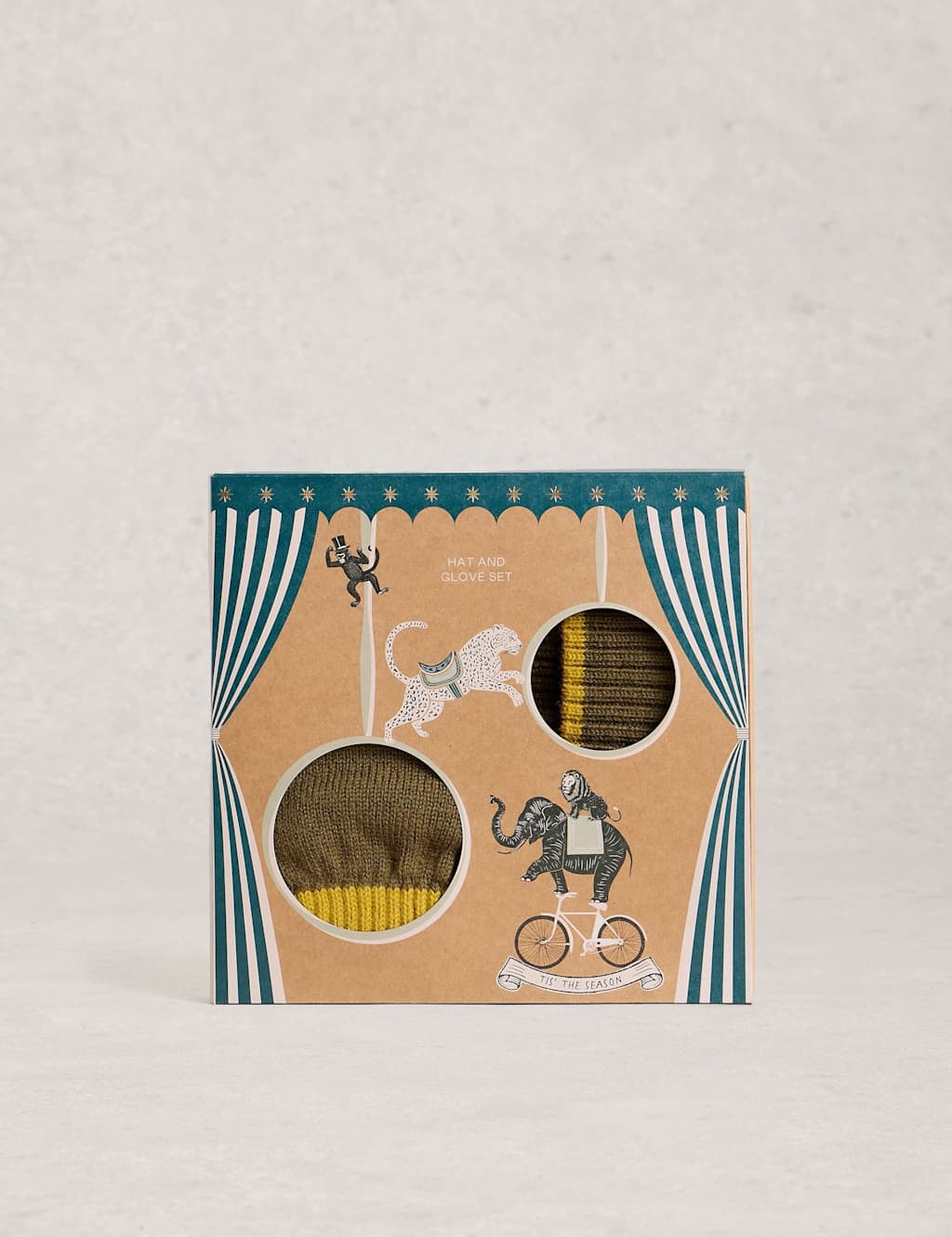 White Stuff Pure Lambswool Textured Hat & Glove Set Khaki