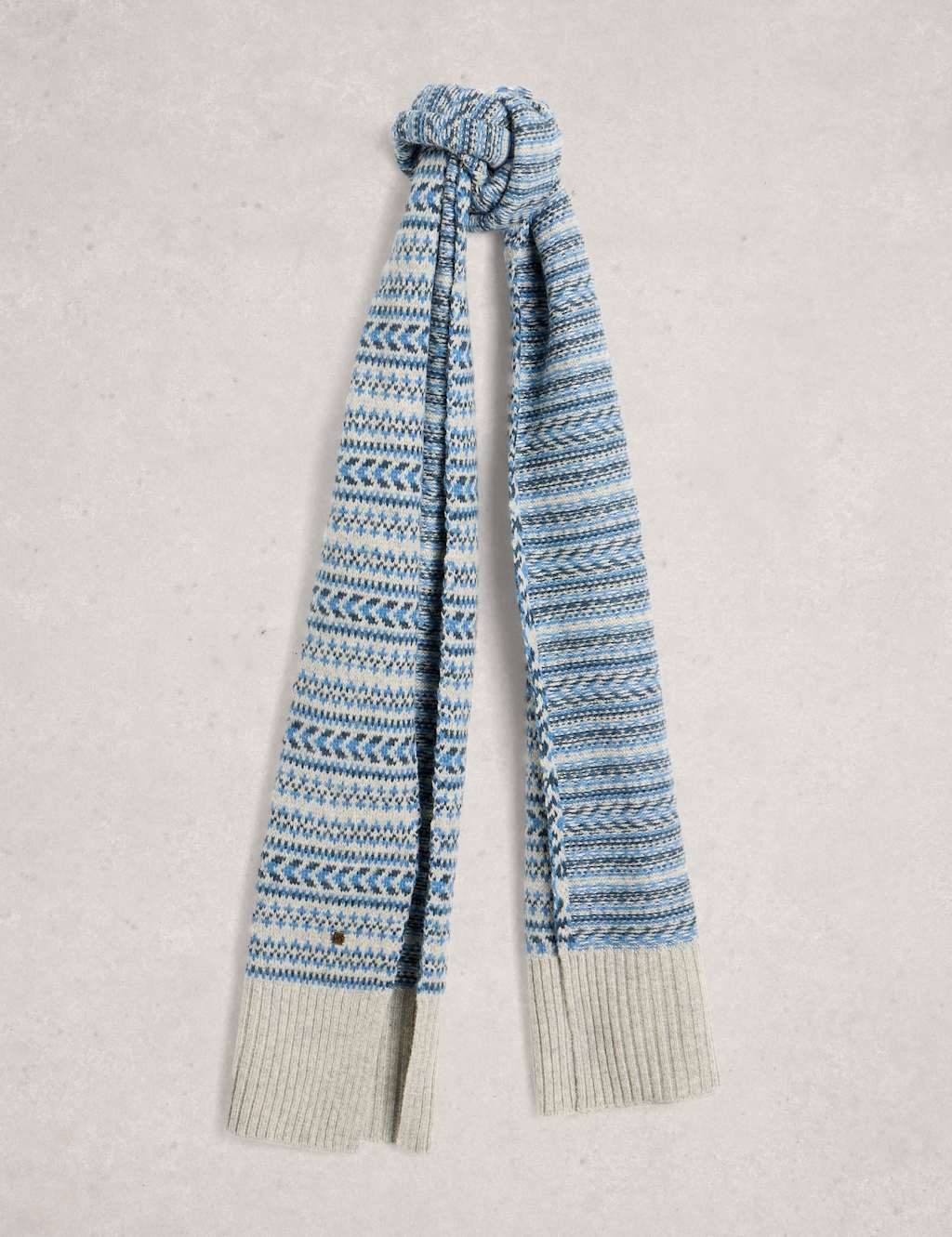 White Stuff Fair Isle Knitted Scarf Grey Mix