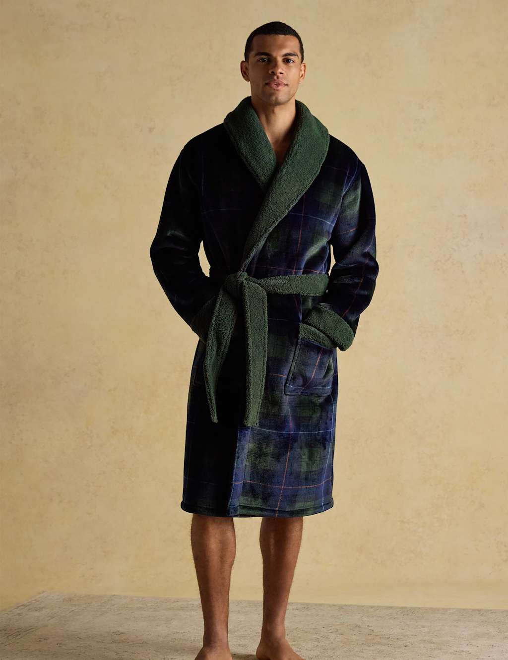 Joules Checked Dressing Gown Navy Mix