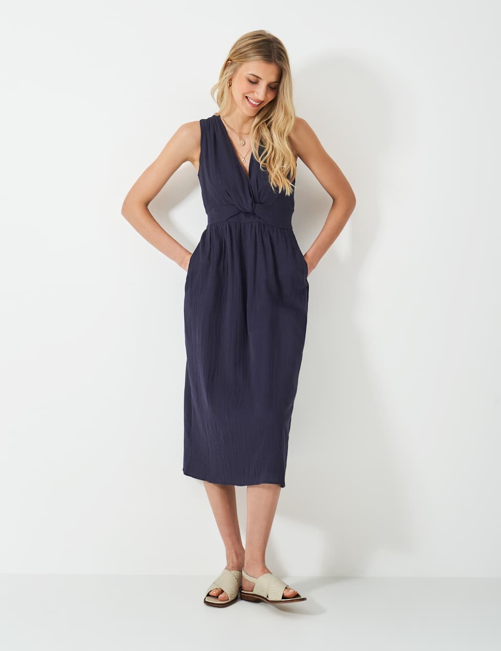 Pure Cotton V-Neck Midi Skater Dress