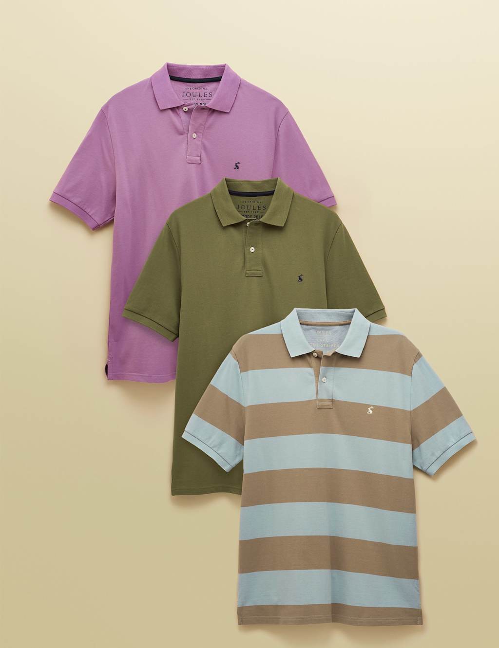 Joules 3pk Pure Cotton Striped Polo Shirts Lilac