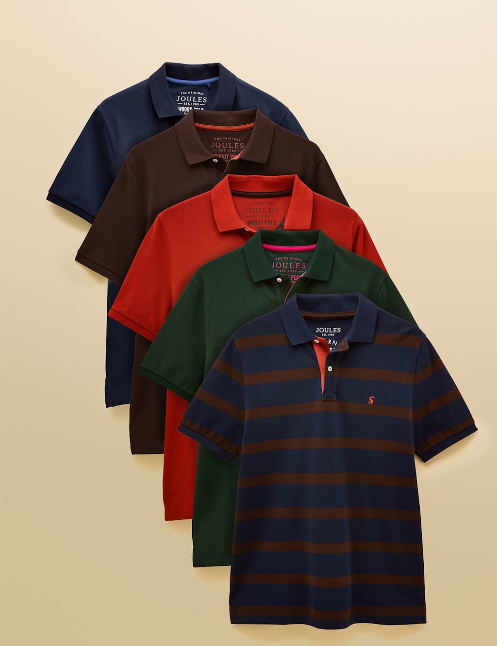 Joules 5pk Pure Cotton Striped Polo Shirts Navy Mix