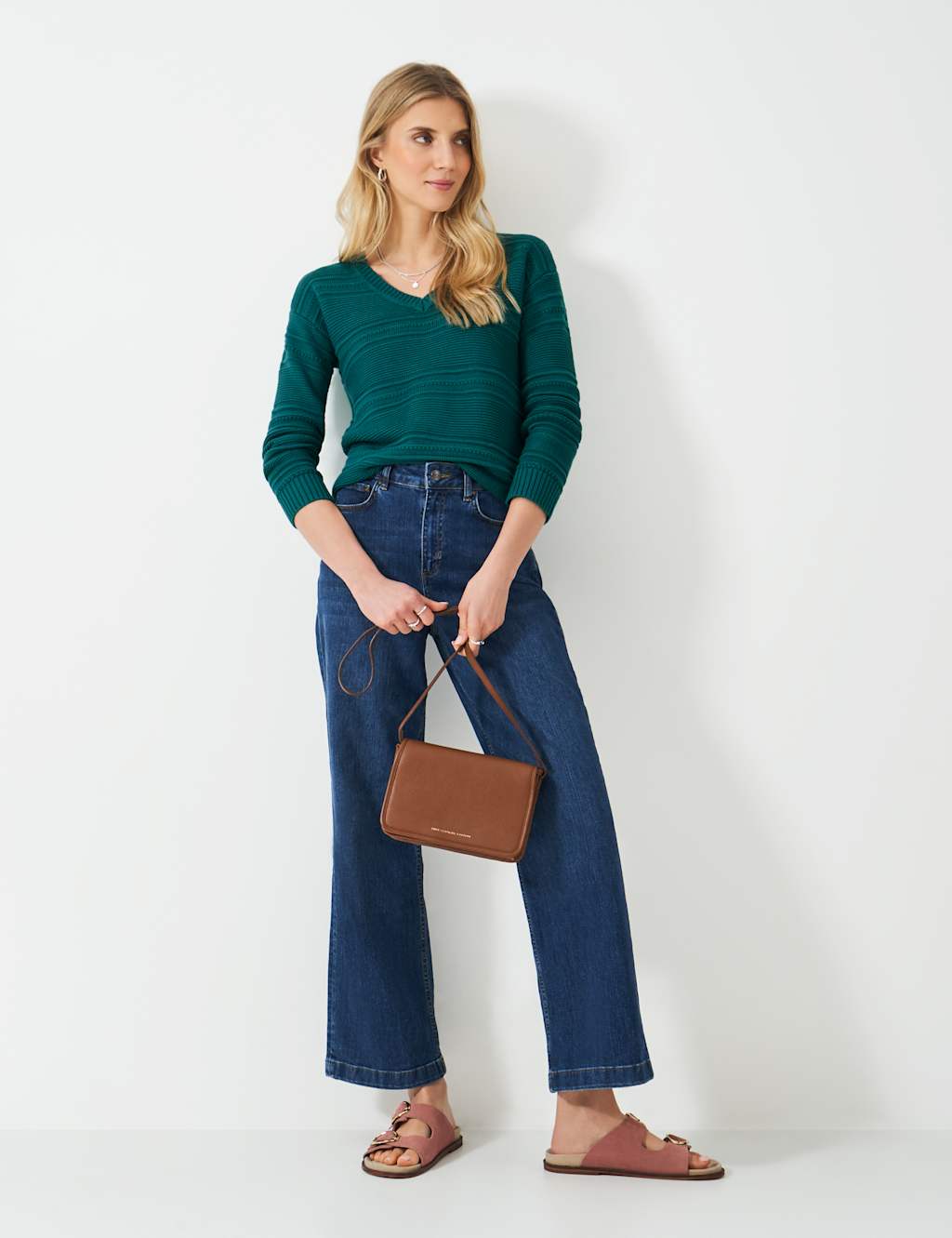 Cotton Blend Textured V-Neck Jumper