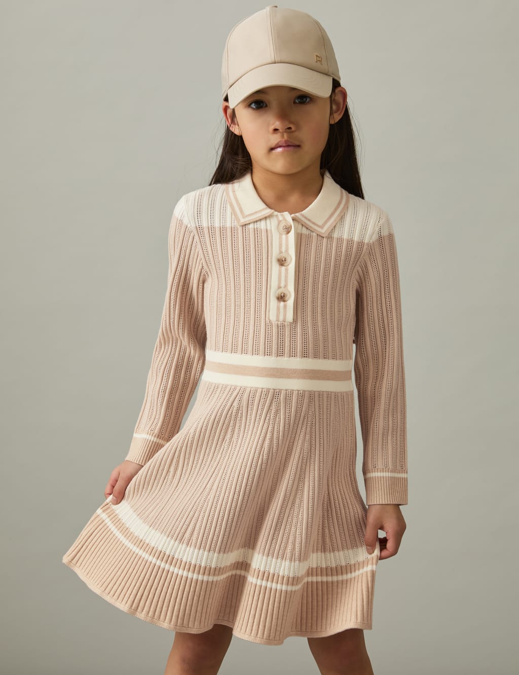 Knitted Ribbed Striped Shirt Dress (4-14 Yrs)