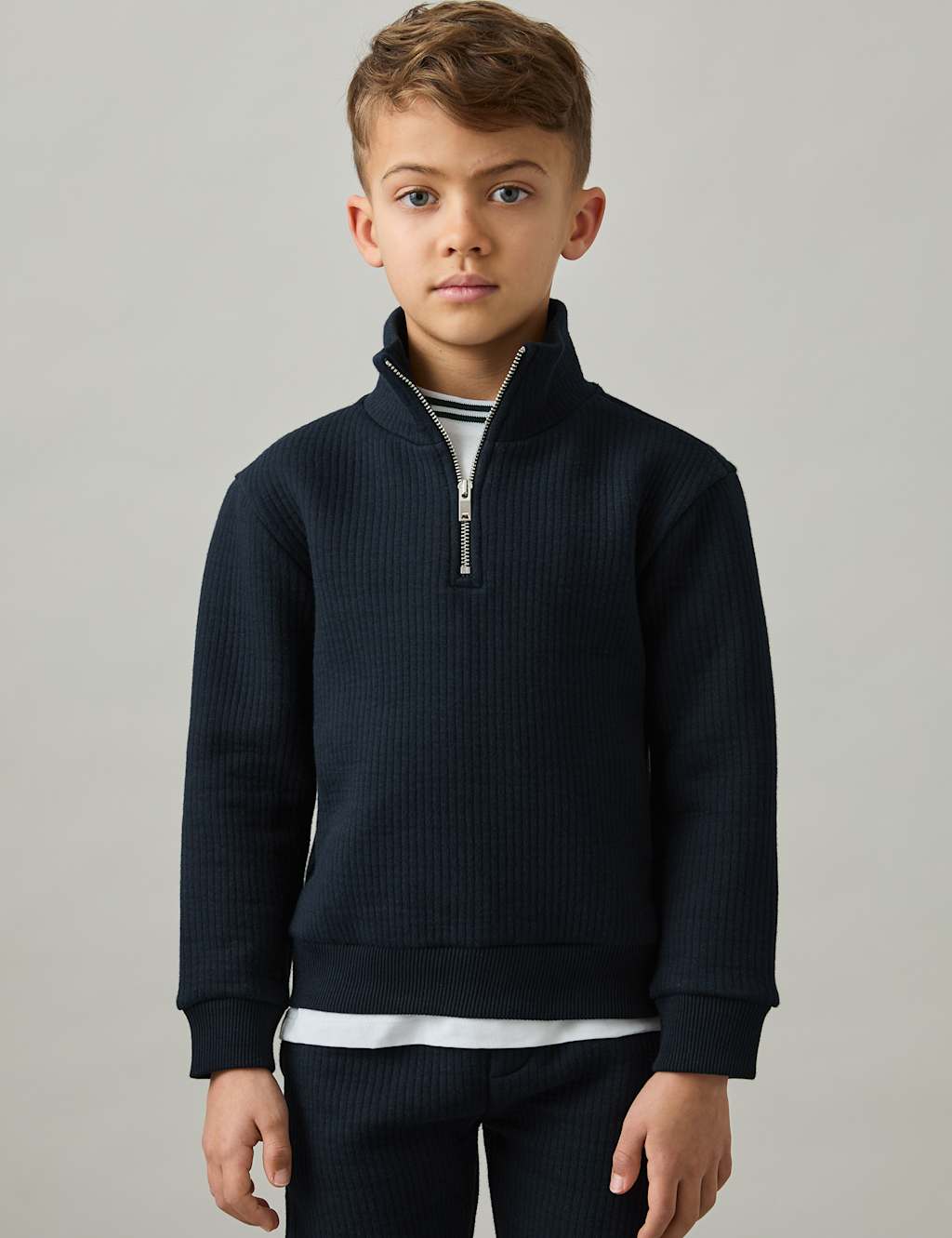 Reiss Boys Cotton Rich Half Zip Sweatshirt (3-14 Yrs) - 8-9 Y - Dark Blue, Dark Blue