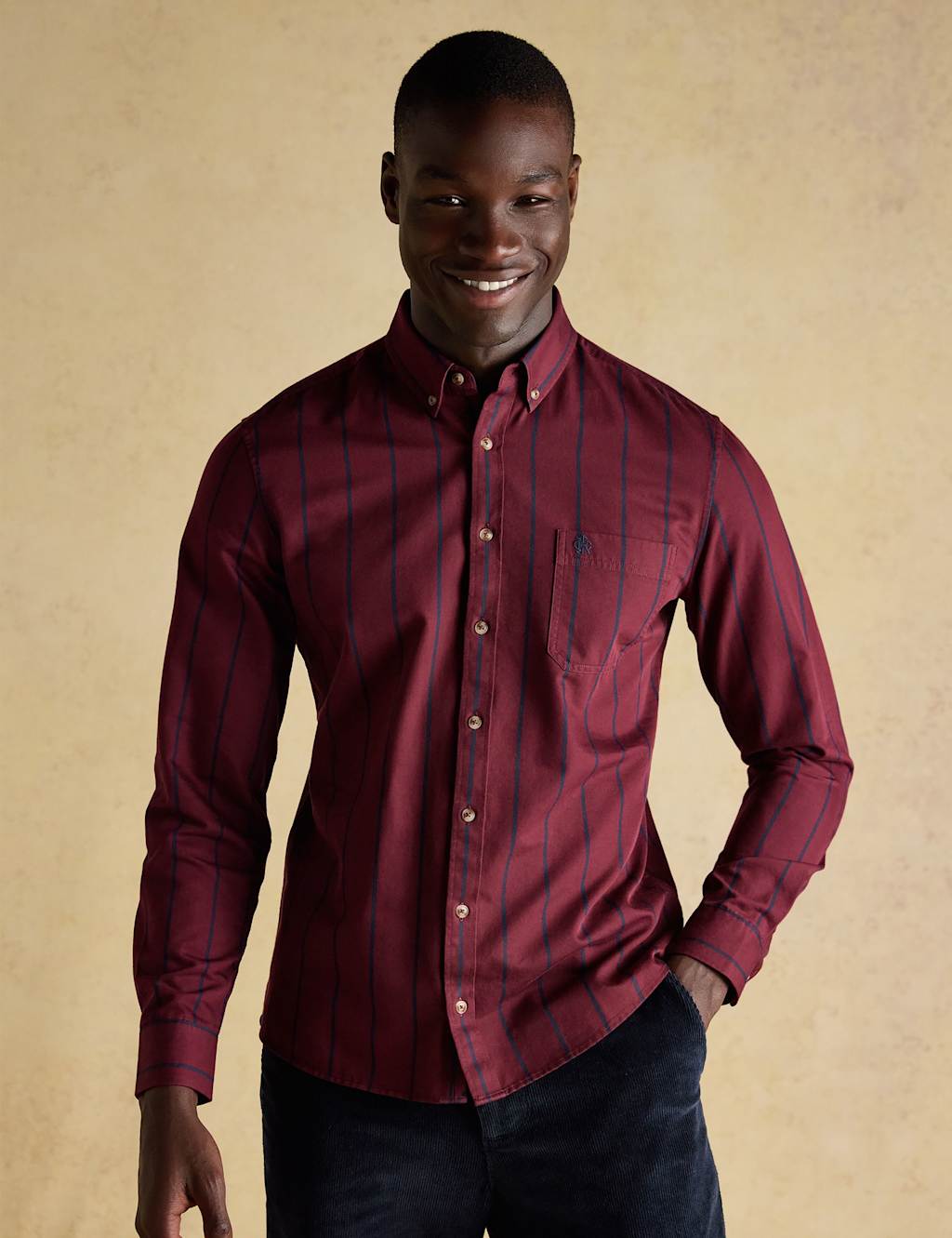 Joules Regular Fit Pure Cotton Striped Oxford Shirt Burgundy Mix