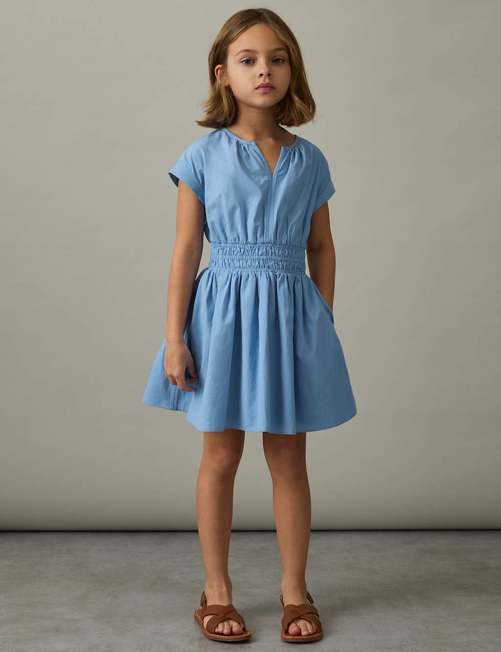 Pure Cotton Ruched Dress (4-14 Yrs)