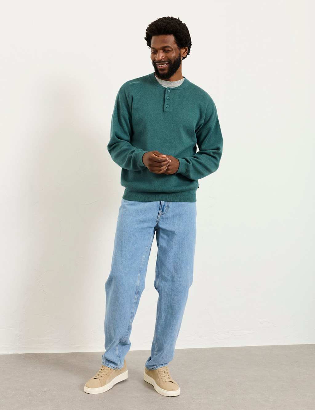 Fatface Men's Cotton Rich Crew Neck Ribbed Jumper - M - Green - Available at M&S