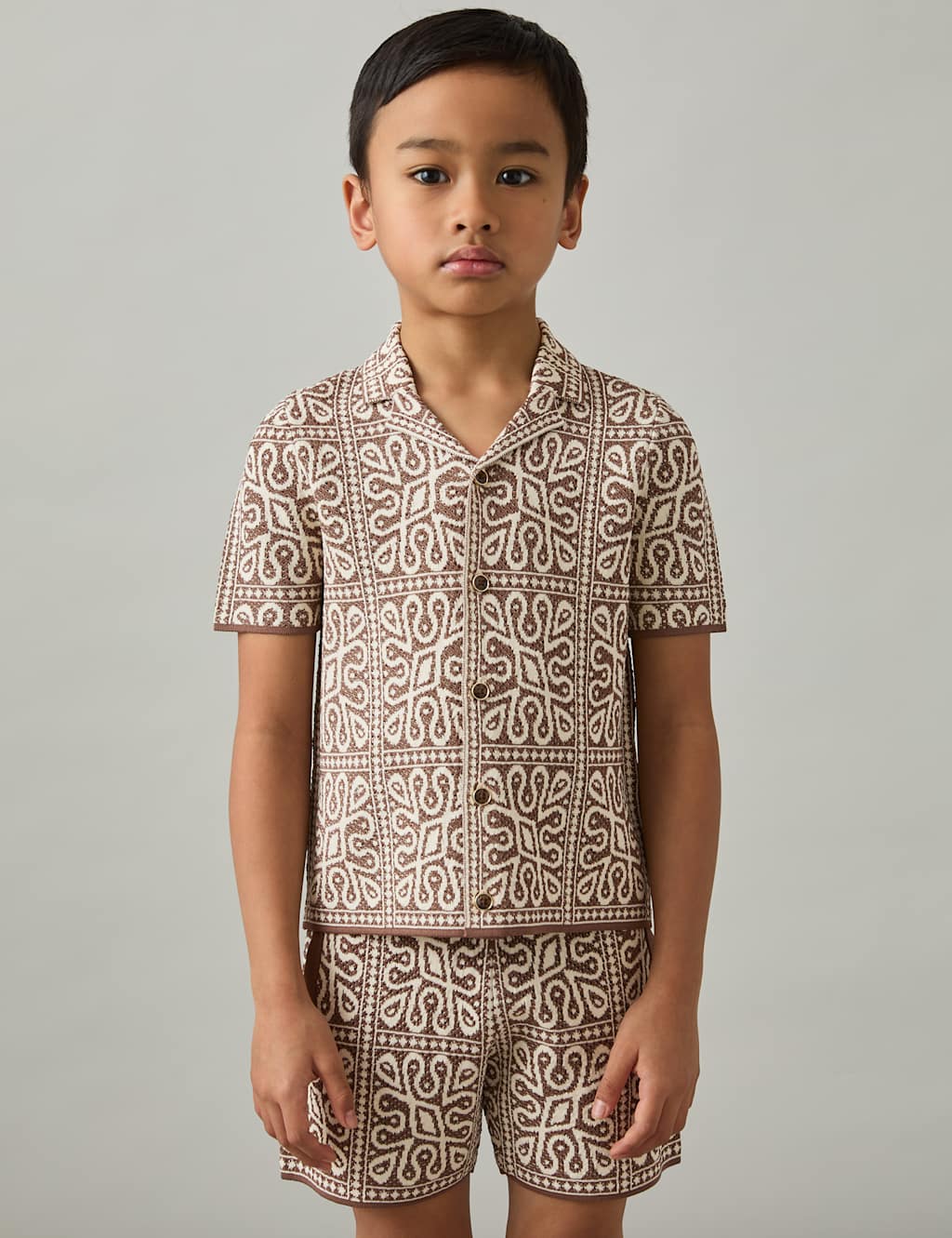 Patterned Knitted Cuban Shirt (3-14 Yrs)