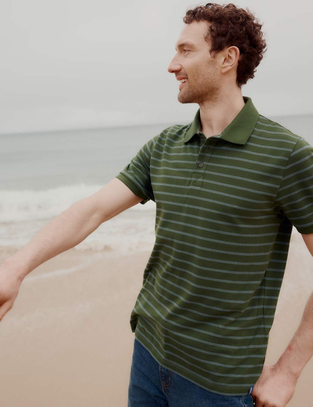 Seasalt Cornwall Men's Pure Cotton Pique Striped Polo Shirt - XL - Dark Green Mix - Available at M&S