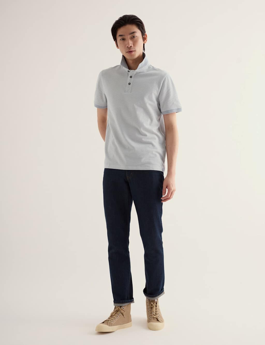 Seasalt Cornwall Men's Pure Cotton Pique Striped Polo Shirt - L - Grey Mix - Available at M&S