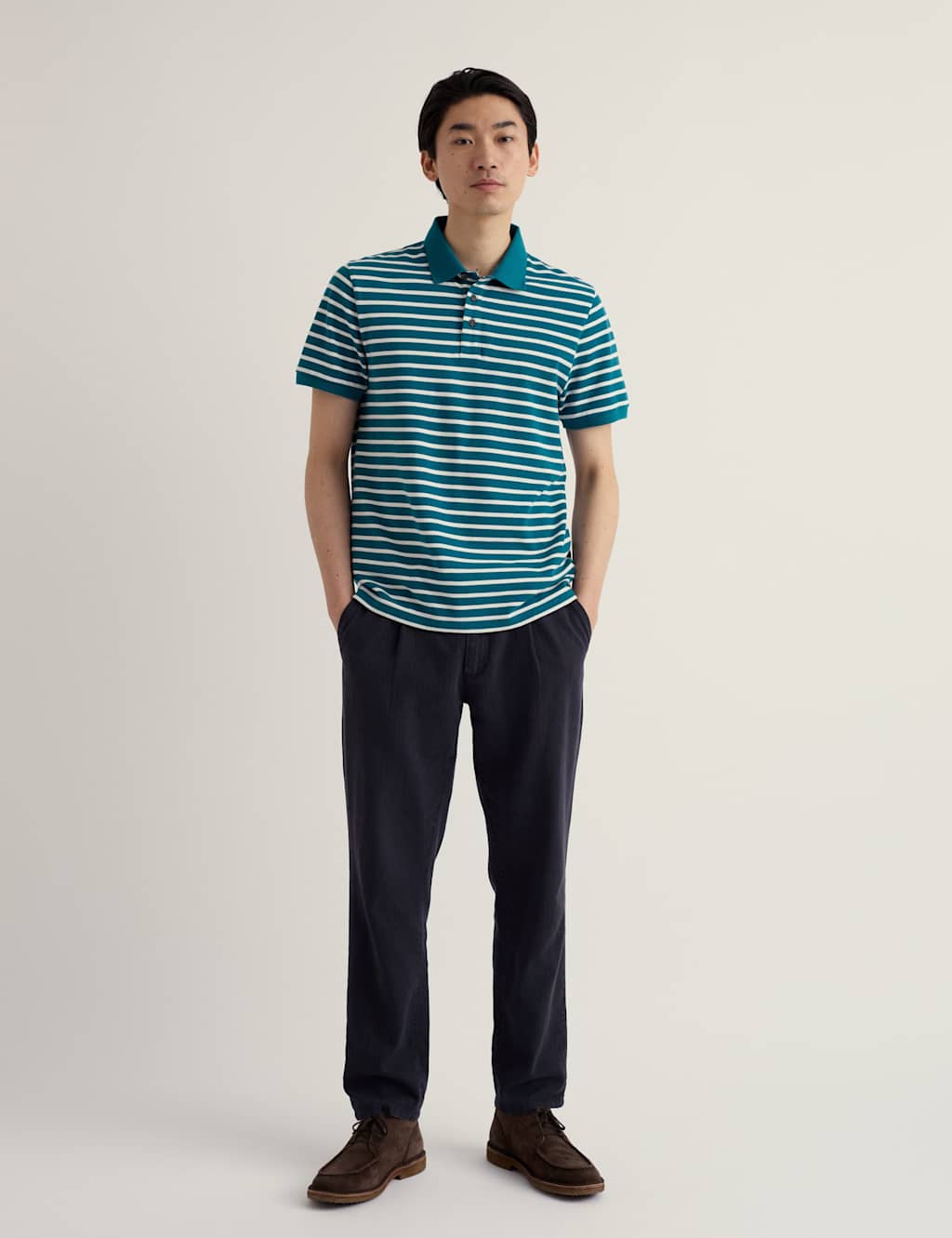 Seasalt Cornwall Men's Pure Cotton Pique Striped Polo Shirt - L - Teal Mix - Available at M&S