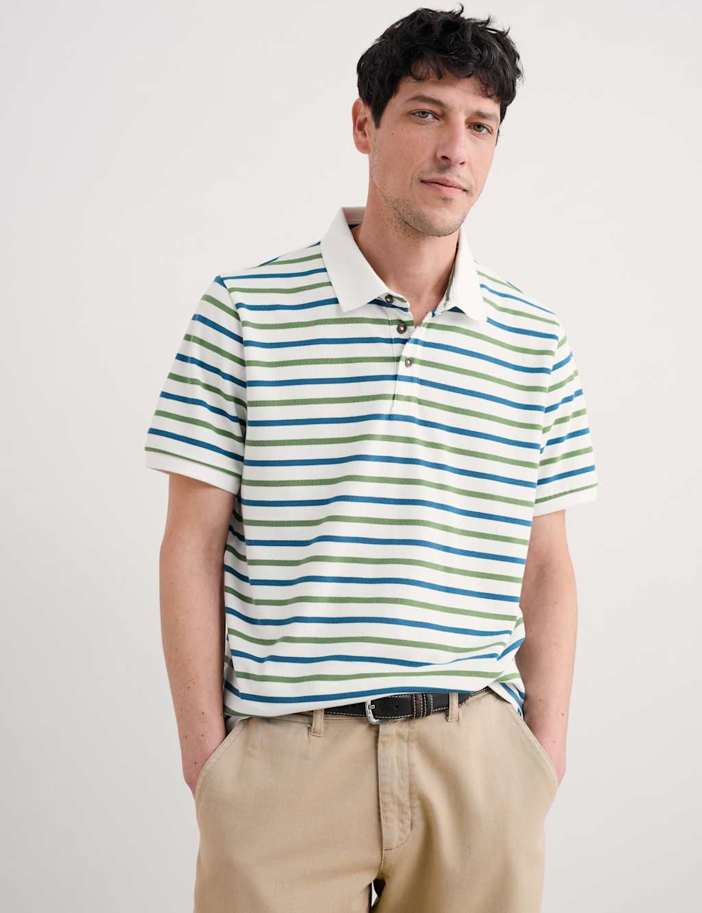 Pure Cotton Pique Striped Polo Shirt