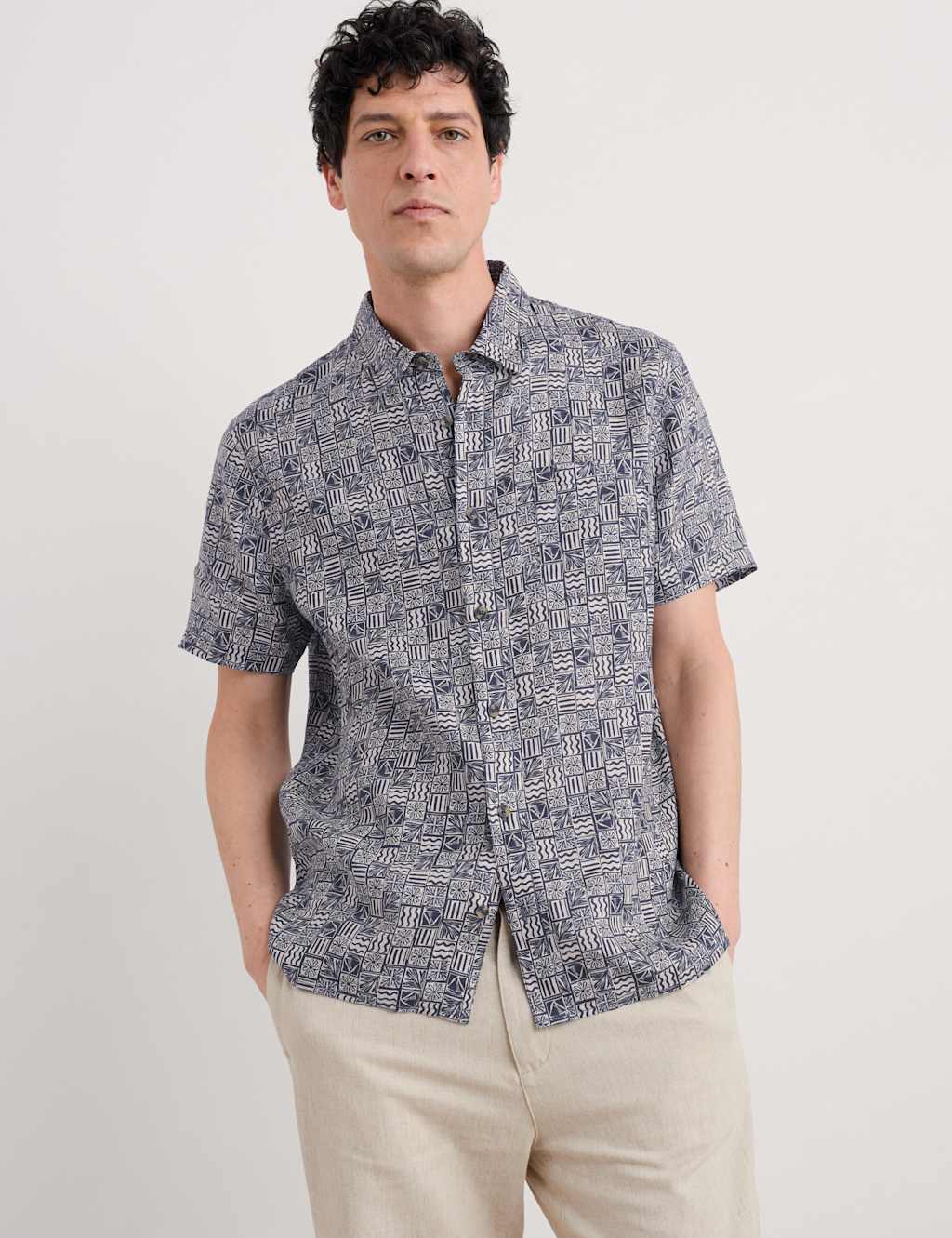 Pure Linen Blue Heron Shirt