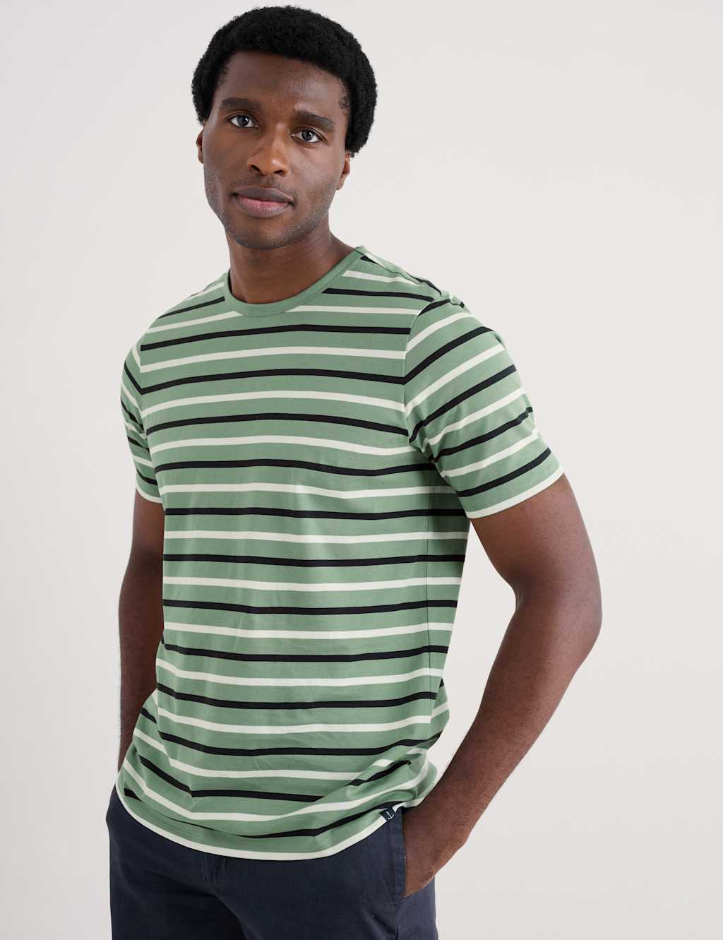 Pure Cotton Striped Crew Neck T-Shirt