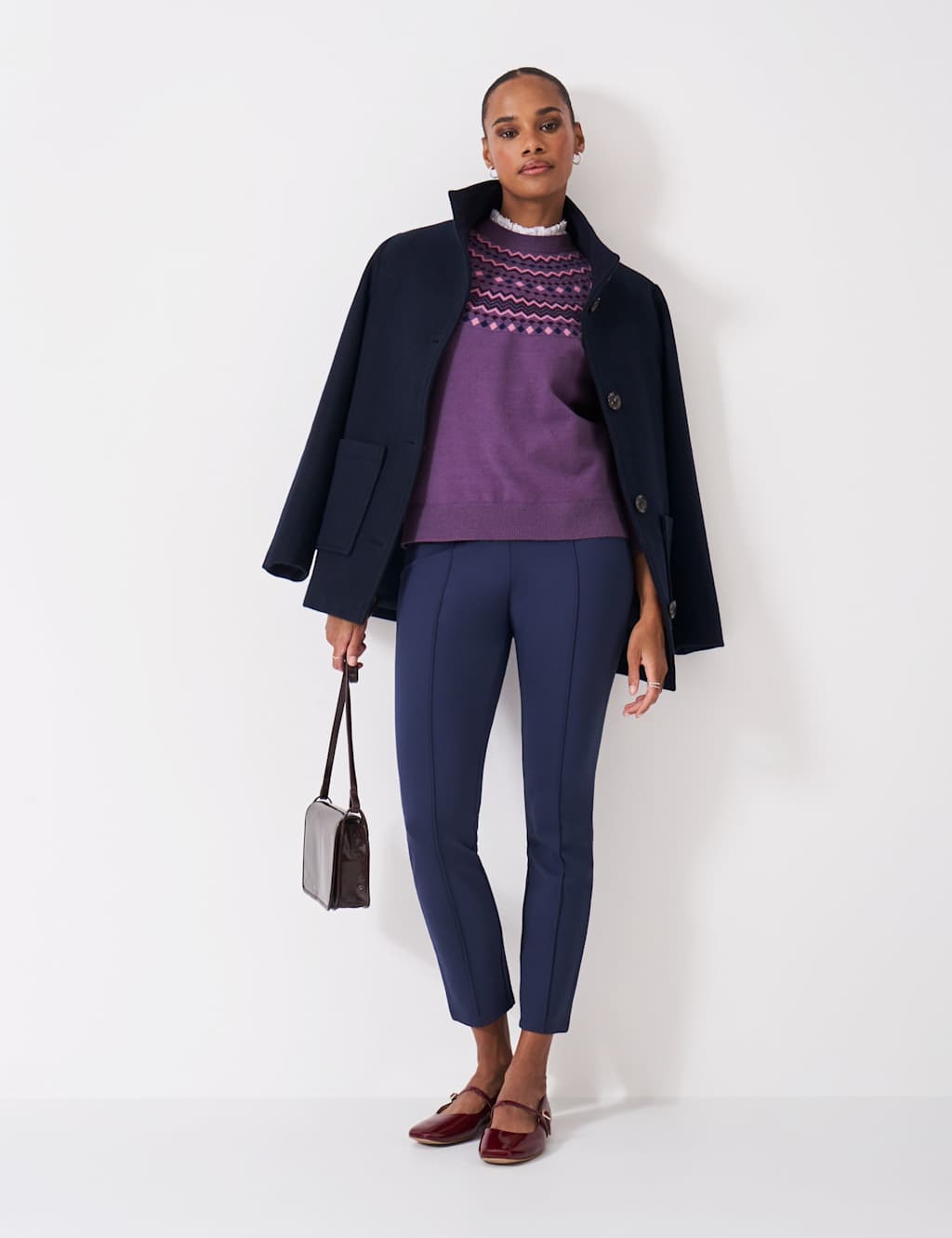 Crew Clothing Fair Isle Jumper Berry