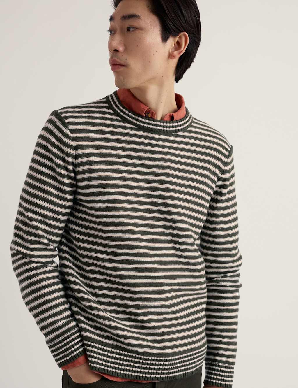 Seasalt Cornwall Men's Pure Cotton Striped Crew Neck Jumper - XL - Dark Green Mix - Available at M&S