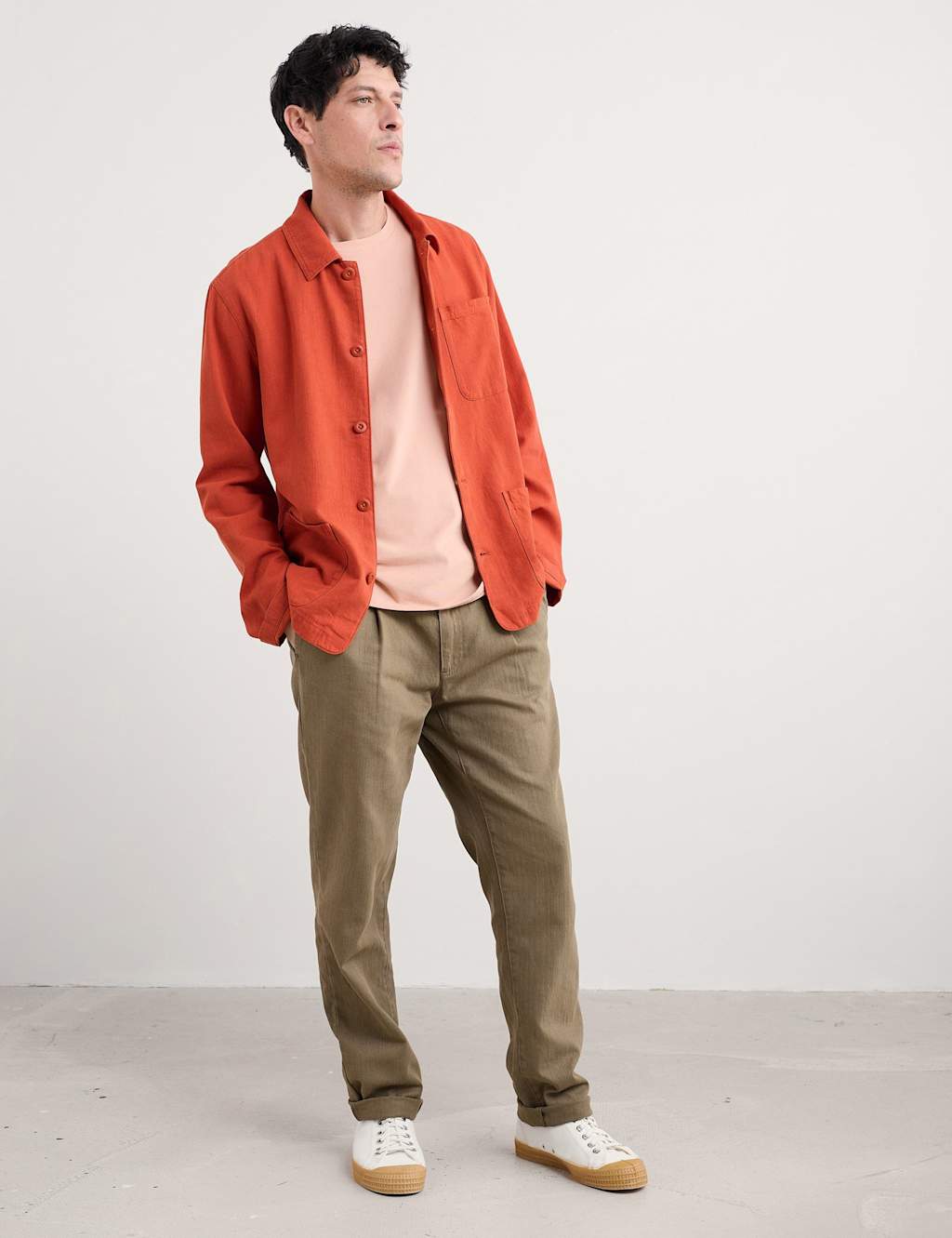 Seasalt Cornwall Linen Blend Utility Overshirt Orange