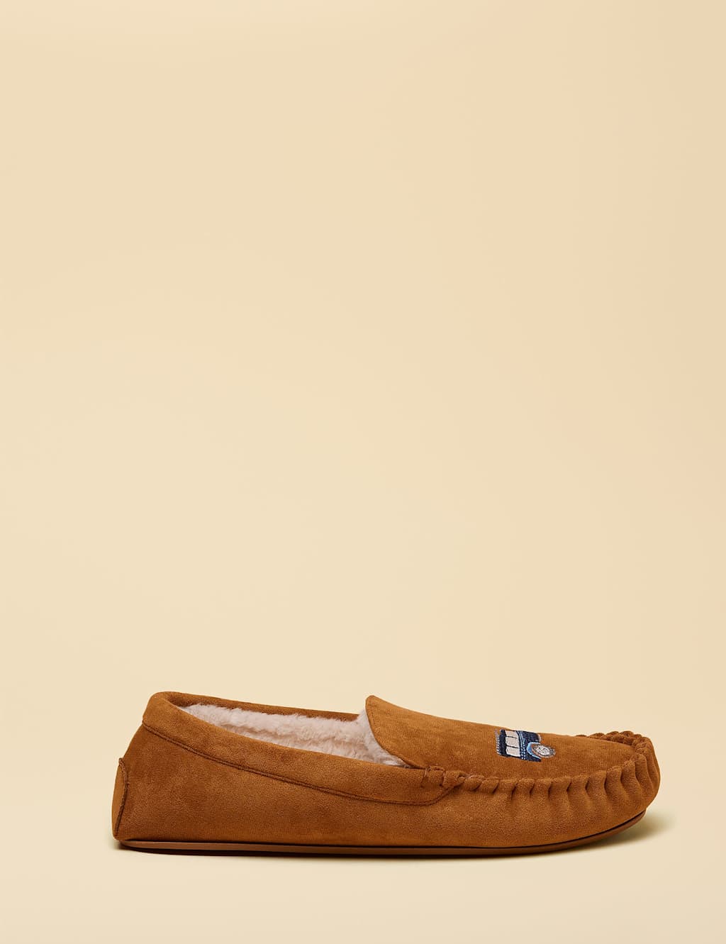 Joules Embroidered Moccasin Slippers Brown Mix