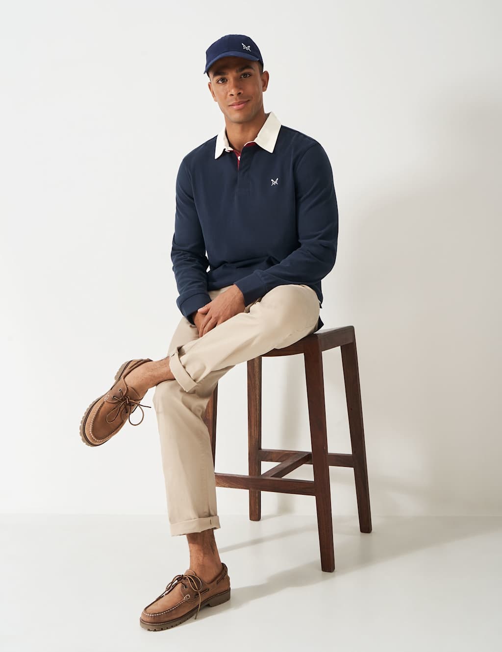 Crew Clothing Pure Cotton Embroidered Patch Rugby Shirt Navy