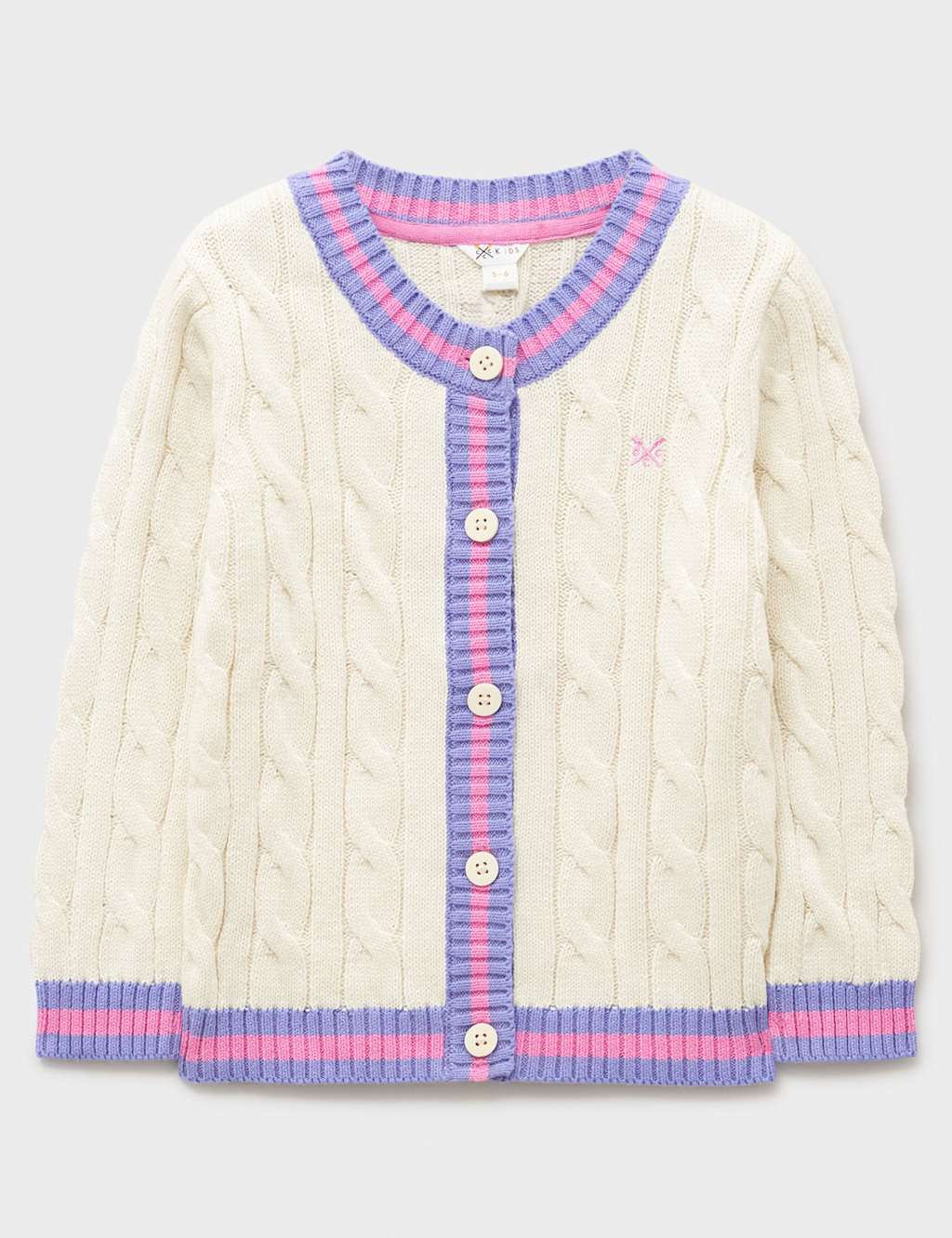 Crew Clothing Pure Cotton Cable Knit Striped Cardigan (3-12 Yrs) White