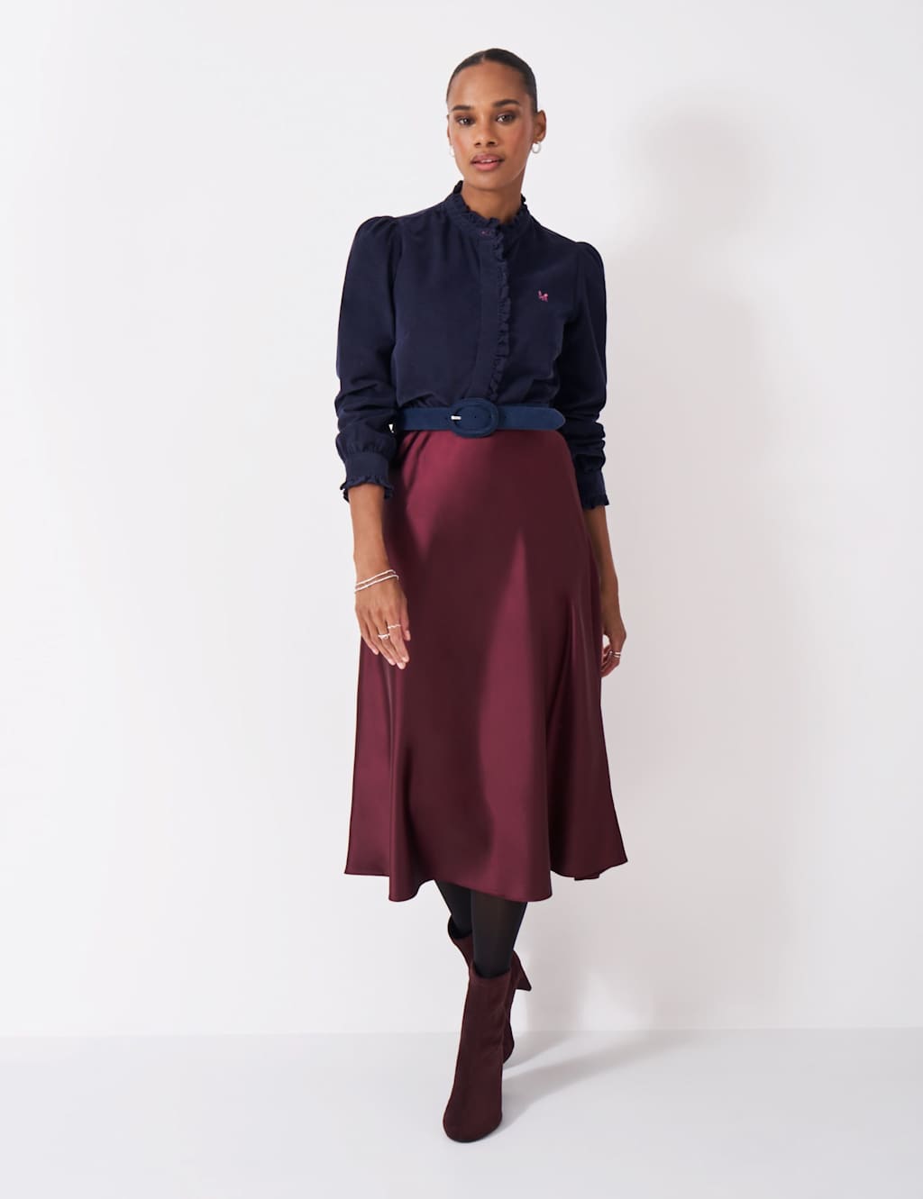 Crew Clothing Women's Cord Pie Crust Collared Blouse - 14 - Navy - Available at M&S