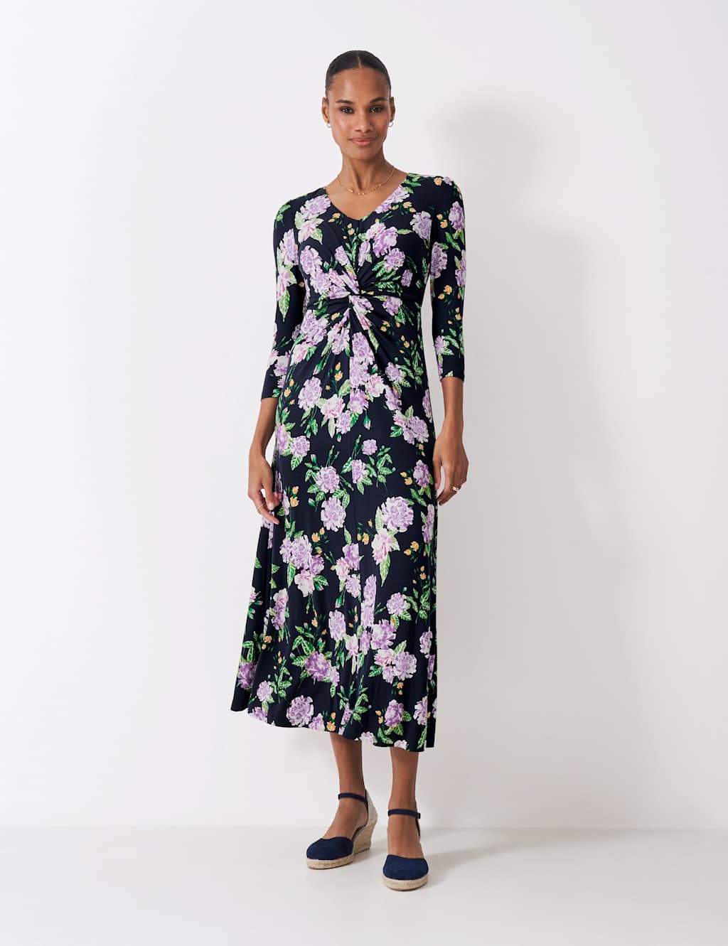 Crew Clothing Women's Jersey Floral Twist Front Midaxi Dress - 10 - Navy Mix - Available at M&S