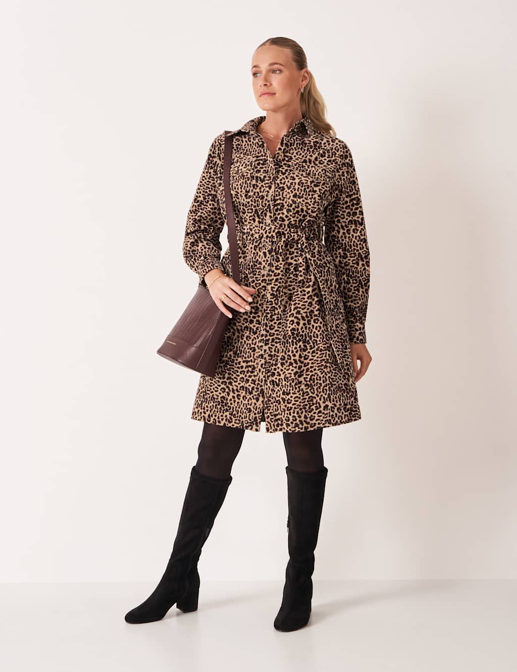 Crew Clothing Cotton Rich Animal Print Mini Shift Dress Brown Mix