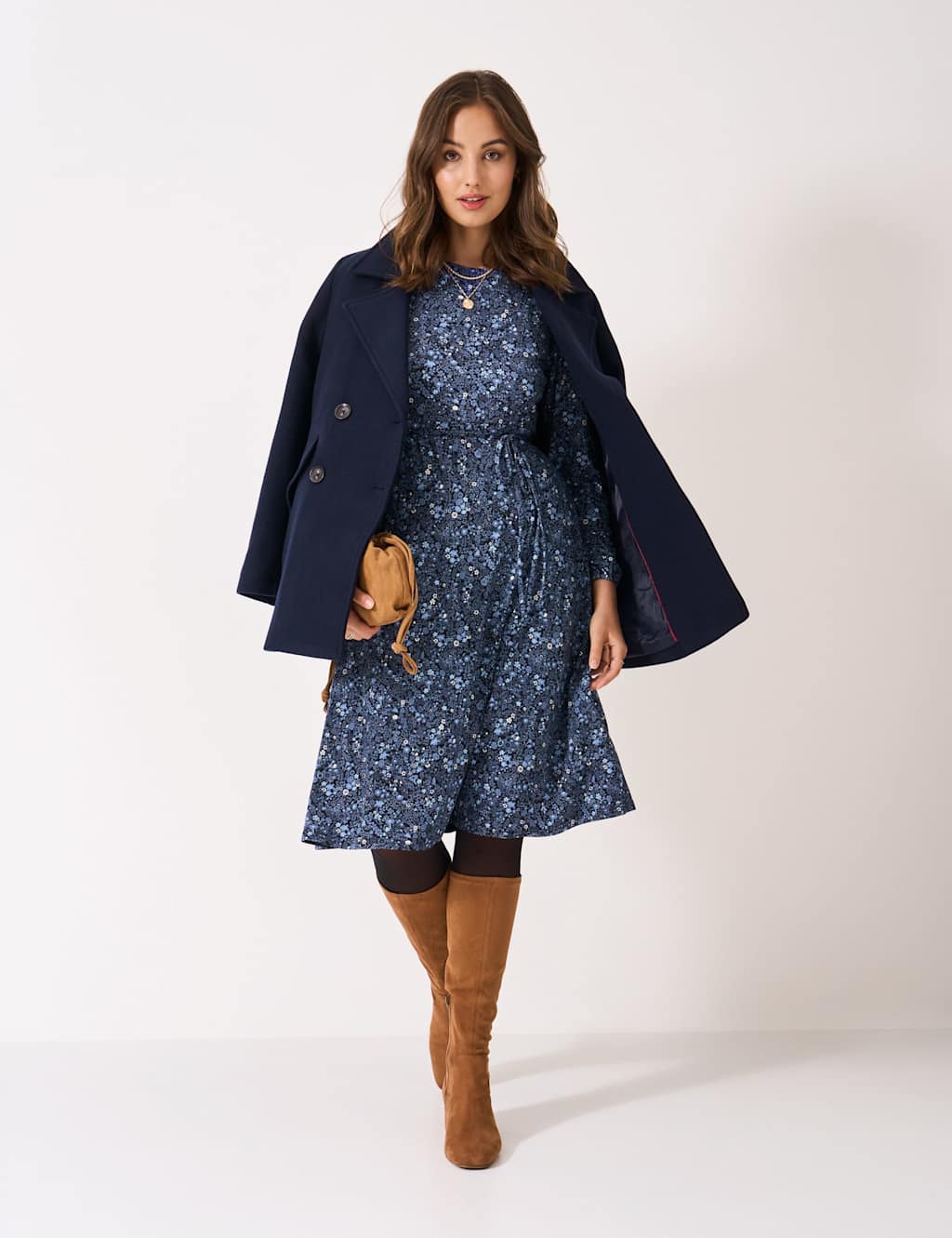 Crew Clothing Women's Jersey Floral Midi Dress - 8 - Blue Mix - Available at M&S