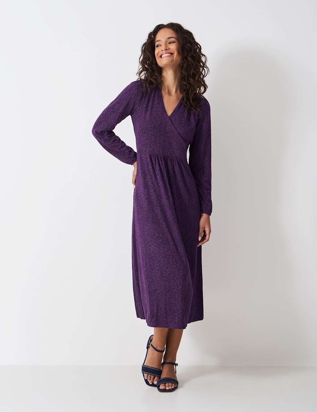 Crew Clothing Women's Jersey Printed Midi Wrap Dress - 8 - Burgundy Mix - Available at M&S