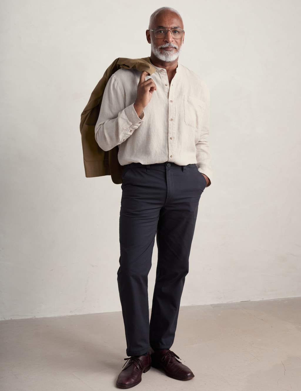 Seasalt Cornwall Pure Linen Grandad Collar Shirt Natural