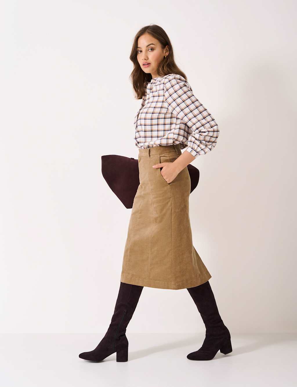 Crew Clothing Women's Cord Midi A-Line Skirt - 8 - Beige - Available at M&S